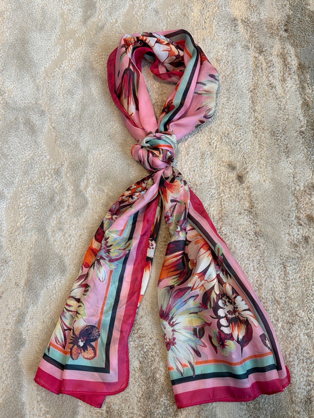 Vince Camuto Pink Floral & Stripe Silk-Feel Scarf